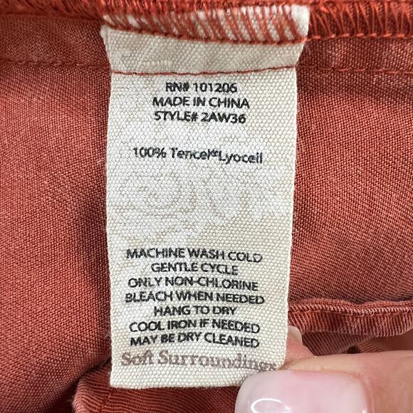 Soft Surroundings Orange Blouse Tencel Back-Button Collared Side Slit Large L - Picture 7 of 7